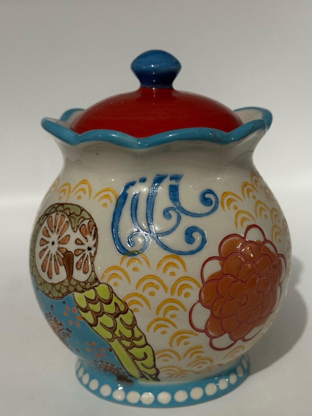 Decorative Floral Ceramic Jar with owl design